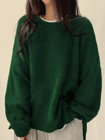 KIARA™ - Women's Drop Shoulder Split Hem Round Neck Sweater