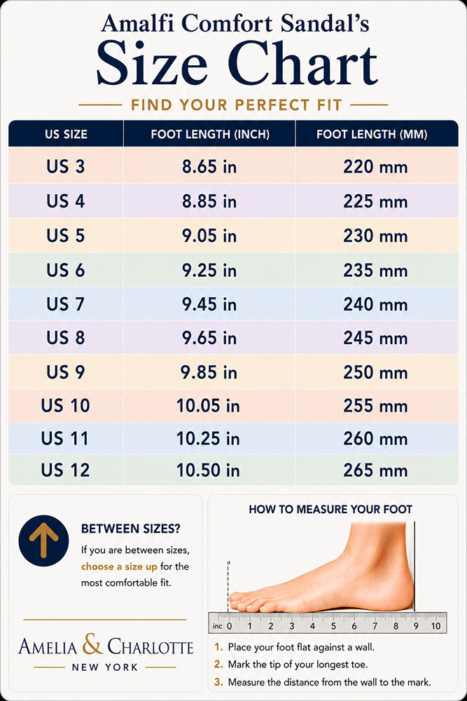 Amalfi Comfort Sandal US size chart