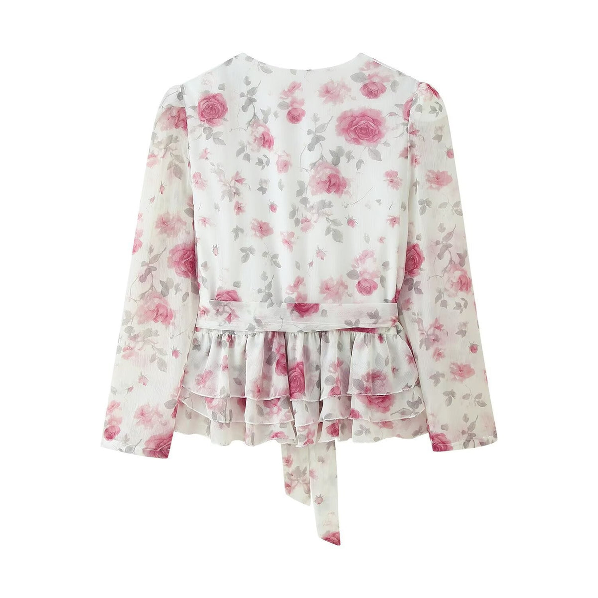 Floral Long-sleeved Top and Skirt Suit