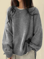 KIARA™ - Women's Drop Shoulder Split Hem Round Neck Sweater