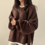 KIARA™ - Women's Drop Shoulder Split Hem Round Neck Sweater
