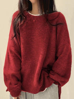 KIARA™ - Women's Drop Shoulder Split Hem Round Neck Sweater